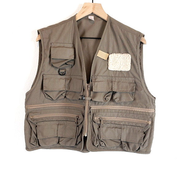Vintage South Bend SIZE L Fly Fishing Hunting Photographer Khaki Vest 15 Pockets - Picture 1 of 8